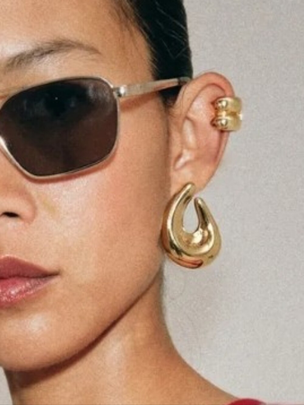 NEW! Gold Abstract Chunky Open Hoop Post Earrings - Sculpted Statement Earrings